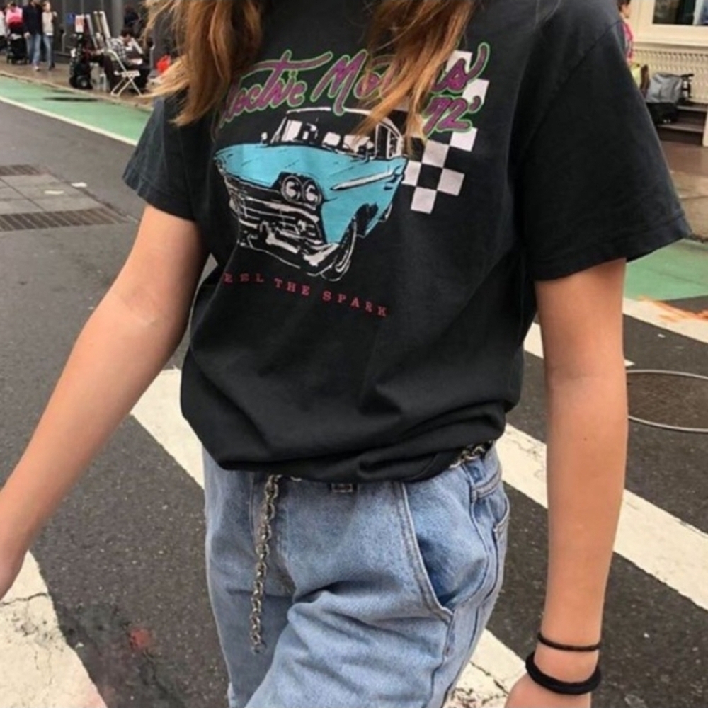 BRANDY MELVILLE | Electric Motors Oversized Tee in Black One Size